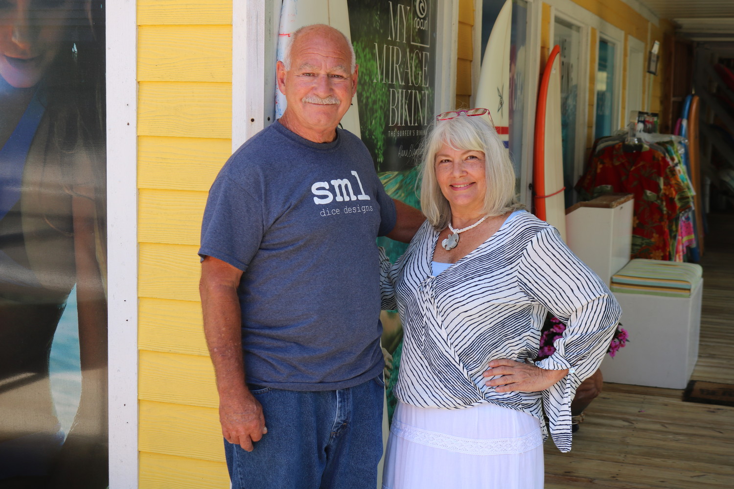 Fort George Surf Shop owner Jim Rodgers with his wife Debi
